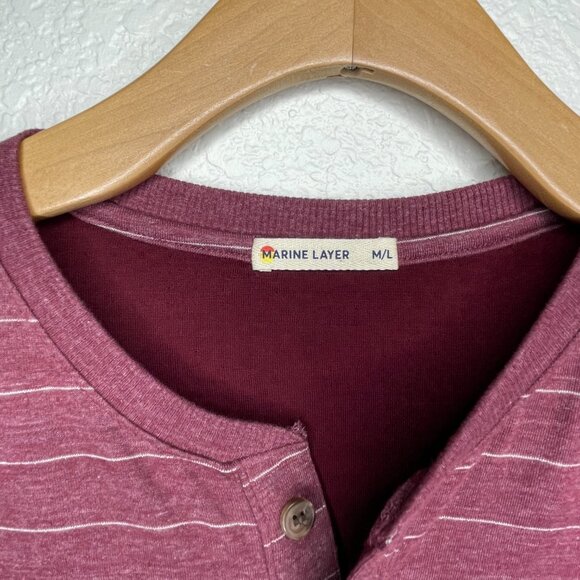 Marine Layer Mens M/L Double Knit Henley Long Sleeve Striped Pullover Shirt - Picture 3 of 8